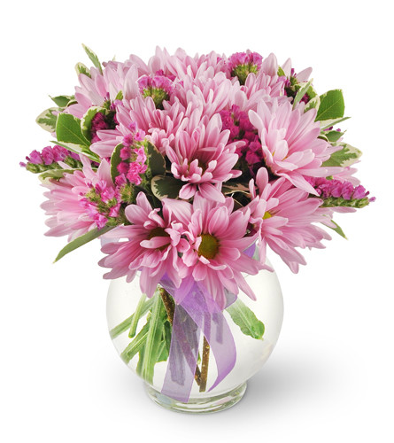 Happy Thoughts - Deluxe. An arrangement by Avenue Flowers and Gifts. This joyful bouquet features lavender daisies, statice, and assorted greenery..