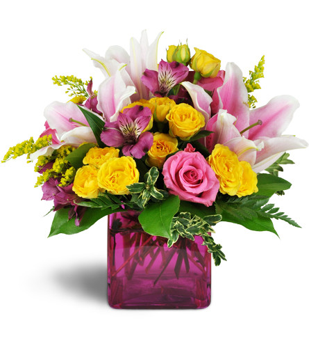 Stargazer Summer™. An arrangement by Avenue Flowers and Gifts. Wow them with Stargazer lilies, bright pink roses, yellow spray roses, and more..