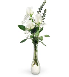 Three White Roses. An arrangement by Avenue Flowers and Gifts.